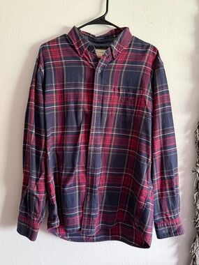 Weatherproof Vintage • Navy & Pink Plaid Button-Down Shirt • Womens Lg